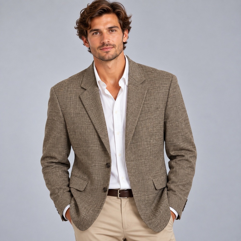 Pronto Uomo Firenze Mens 48R Blazer Brown Tan Wool Cotton Made in Italy MW-038